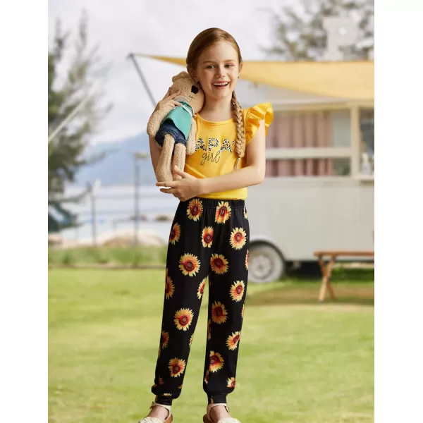 Arshiner 2 Piece Girl Clothes Outfits Spring Summer Ruffle Trim Tank Top Shirts and Pant Set with Pockets