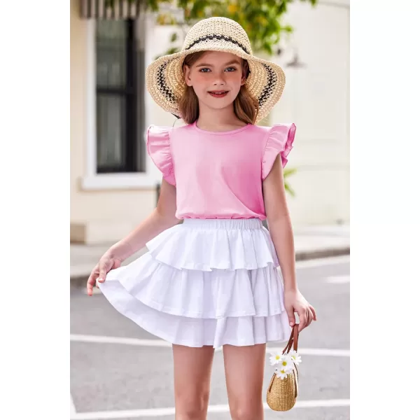 Arshiner 2 Piece Girl Clothes Outfits Spring Summer Ruffle Trim Tank Top Shirts and Pant Set with Pockets