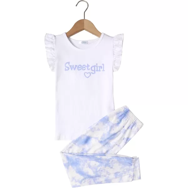 Arshiner 2 Piece Girl Clothes Outfits Spring Summer Ruffle Trim Tank Top Shirts and Pant Set with Pockets