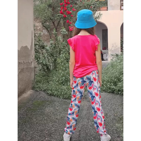 Arshiner 2 Piece Girl Clothes Outfits Spring Summer Ruffle Trim Tank Top Shirts and Pant Set with Pockets