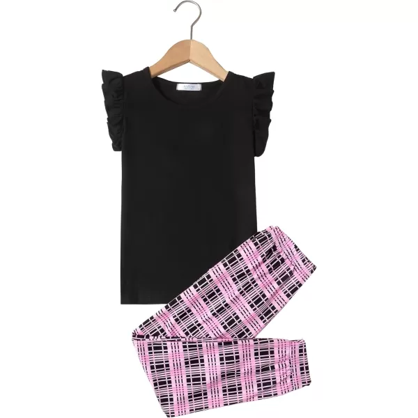 Arshiner 2 Piece Girl Clothes Outfits Spring Summer Ruffle Trim Tank Top Shirts and Pant Set with Pockets