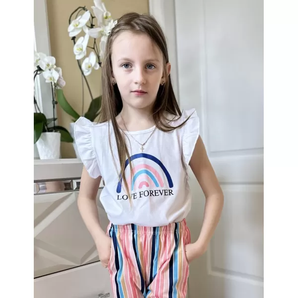 Arshiner 2 Piece Girl Clothes Outfits Spring Summer Ruffle Trim Tank Top Shirts and Pant Set with Pockets