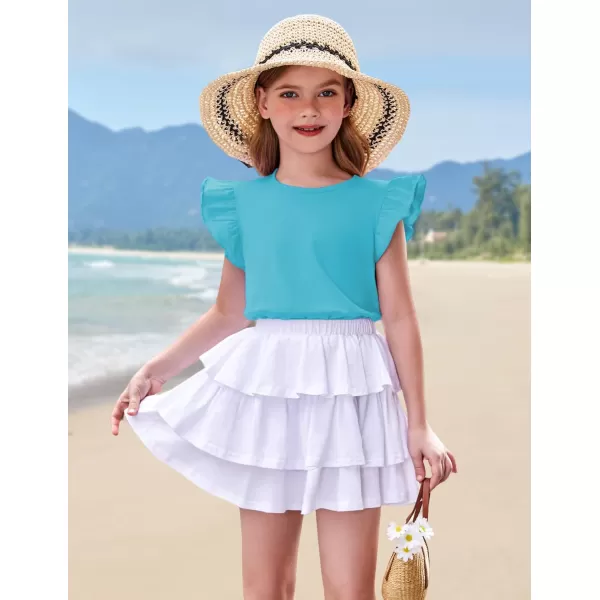 Arshiner 2 Piece Girl Clothes Outfits Spring Summer Ruffle Trim Tank Top Shirts and Pant Set with Pockets
