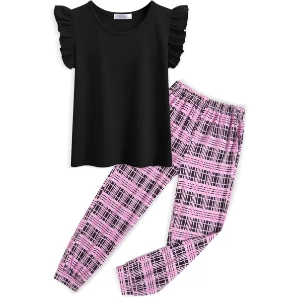 Arshiner 2 Piece Girl Clothes Outfits Spring Summer Ruffle Trim Tank Top Shirts and Pant Set with Pockets