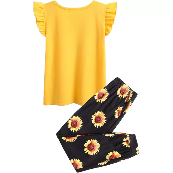 Arshiner 2 Piece Girl Clothes Outfits Spring Summer Ruffle Trim Tank Top Shirts and Pant Set with Pockets