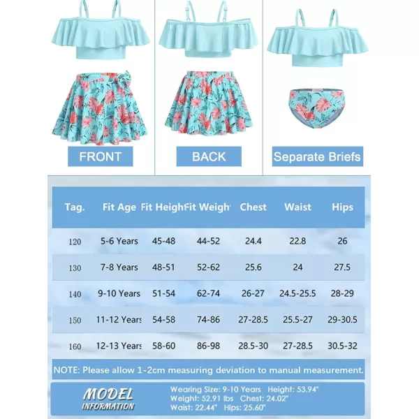 Arshiner 3 Piece Tween Girls Swimsuit Ruffle Sleeve Athletic Tankini Sport Swimwear with Swimming Skirt