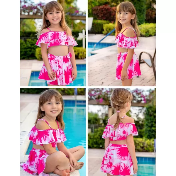 Arshiner 3 Piece Tween Girls Swimsuit Ruffle Sleeve Athletic Tankini Sport Swimwear with Swimming Skirt