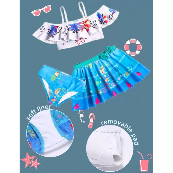 Arshiner 3 Piece Tween Girls Swimsuit Ruffle Sleeve Athletic Tankini Sport Swimwear with Swimming Skirt