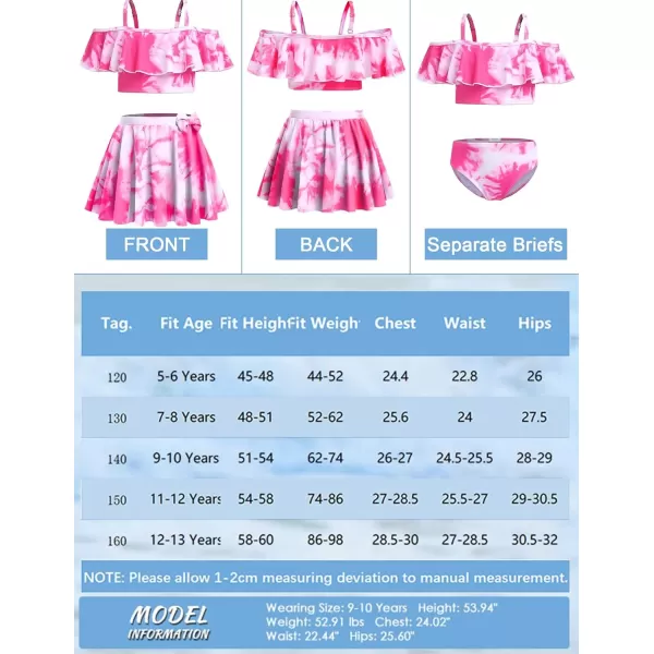 Arshiner 3 Piece Tween Girls Swimsuit Ruffle Sleeve Athletic Tankini Sport Swimwear with Swimming Skirt