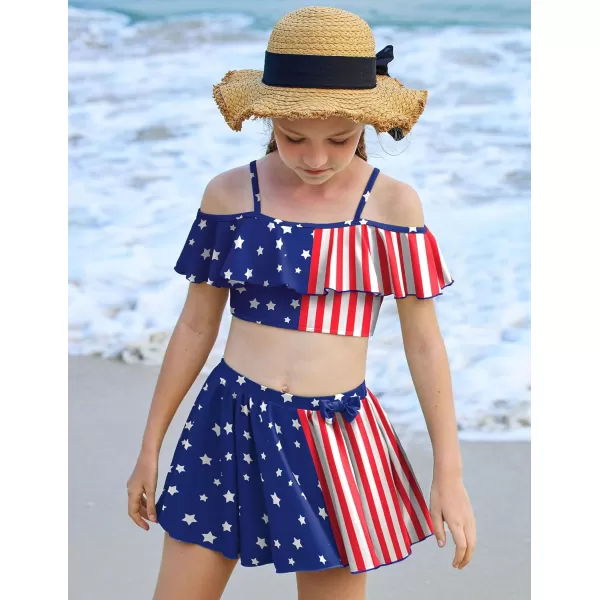 Arshiner 3 Piece Tween Girls Swimsuit Ruffle Sleeve Athletic Tankini Sport Swimwear with Swimming Skirt