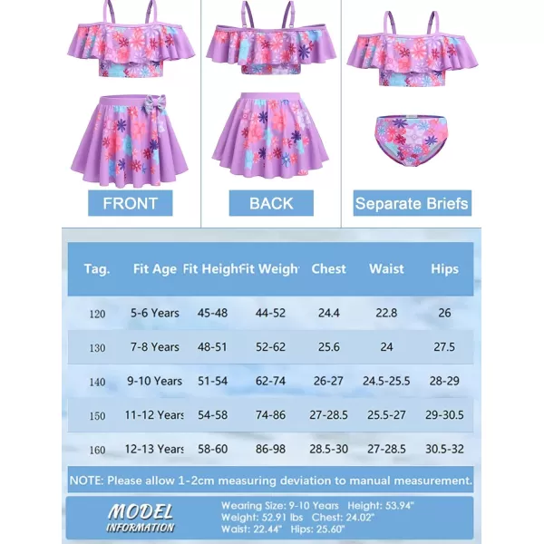 Arshiner 3 Piece Tween Girls Swimsuit Ruffle Sleeve Athletic Tankini Sport Swimwear with Swimming Skirt