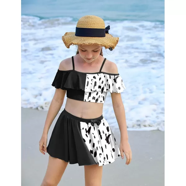 Arshiner 3 Piece Tween Girls Swimsuit Ruffle Sleeve Athletic Tankini Sport Swimwear with Swimming Skirt