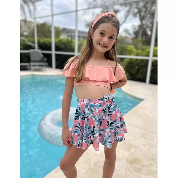 Arshiner 3 Piece Tween Girls Swimsuit Ruffle Sleeve Athletic Tankini Sport Swimwear with Swimming Skirt