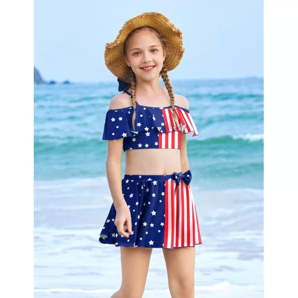 Arshiner 3 Piece Tween Girls Swimsuit Ruffle Sleeve Athletic Tankini Sport Swimwear with Swimming Skirt