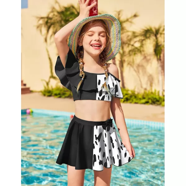 Arshiner 3 Piece Tween Girls Swimsuit Ruffle Sleeve Athletic Tankini Sport Swimwear with Swimming Skirt