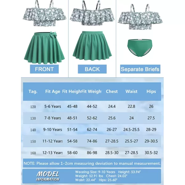 Arshiner 3 Piece Tween Girls Swimsuit Ruffle Sleeve Athletic Tankini Sport Swimwear with Swimming Skirt