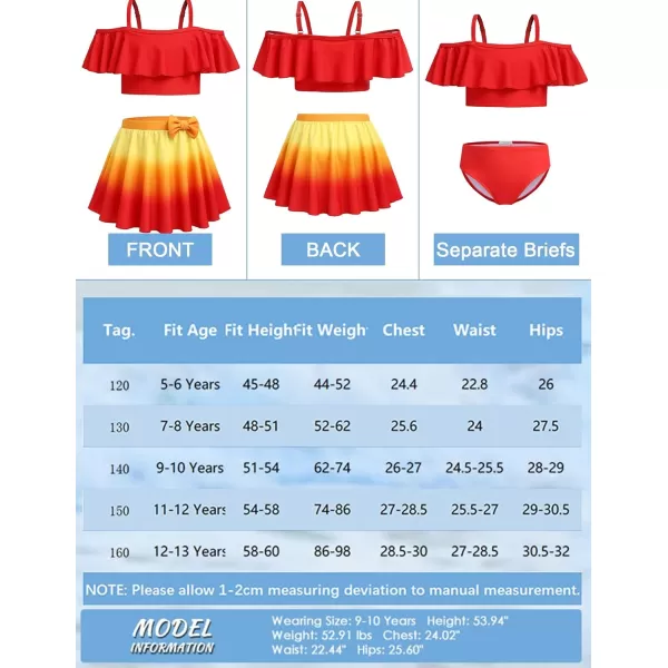 Arshiner 3 Piece Tween Girls Swimsuit Ruffle Sleeve Athletic Tankini Sport Swimwear with Swimming Skirt