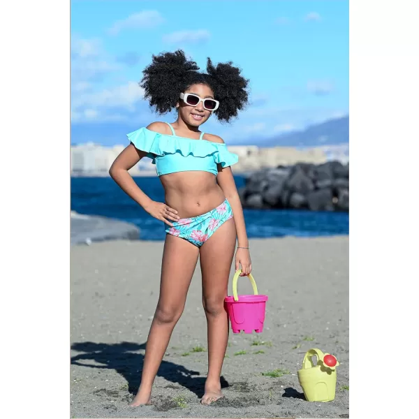 Arshiner 3 Piece Tween Girls Swimsuit Ruffle Sleeve Athletic Tankini Sport Swimwear with Swimming Skirt