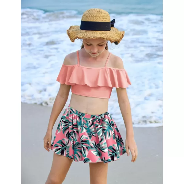 Arshiner 3 Piece Tween Girls Swimsuit Ruffle Sleeve Athletic Tankini Sport Swimwear with Swimming Skirt