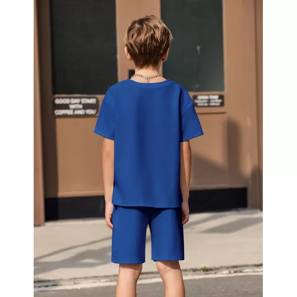Arshiner Boys Drop Shoulder T-Shirt and Drawstring Waist Shorts with Chain Necklace Royal Blue 16