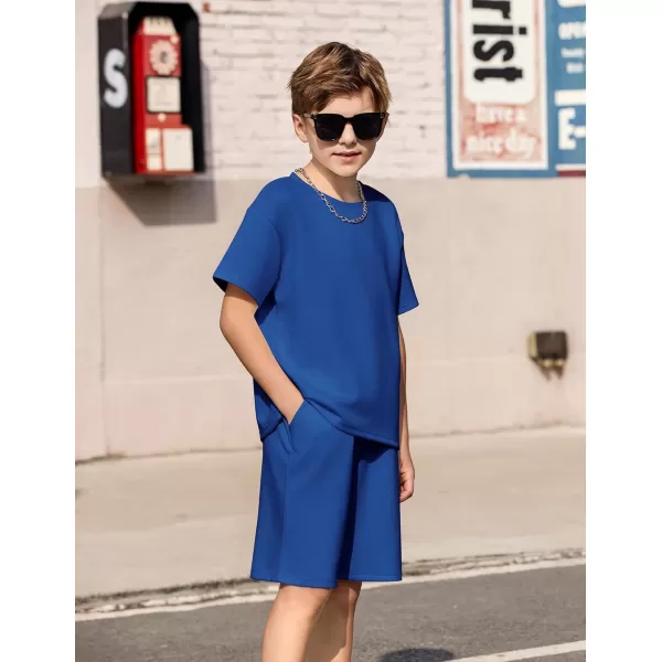 Arshiner Boys Drop Shoulder T-Shirt and Drawstring Waist Shorts with Chain Necklace Royal Blue 16