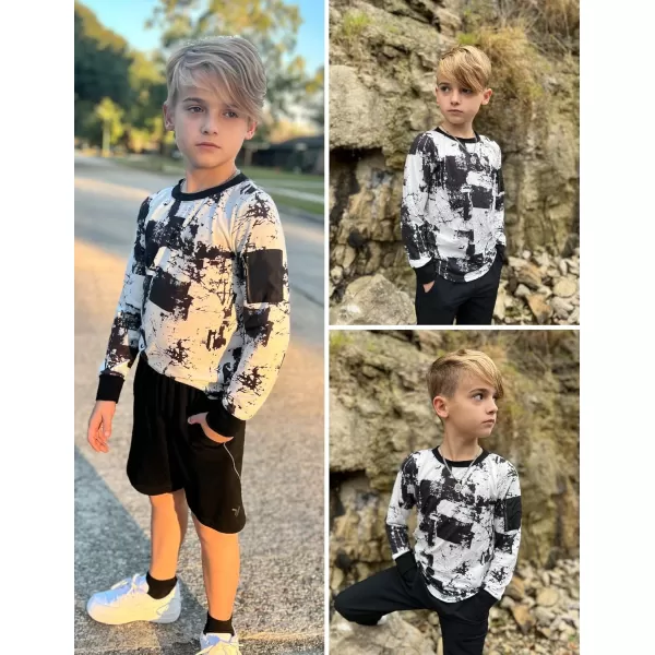 Arshiner Boy's Loose Long Sleeve Solid/Tie-Dyed Print Curve Hem T Shirt for 5-12 Years