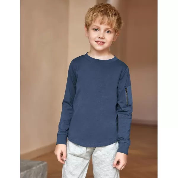 Arshiner Boy's Loose Long Sleeve Solid/Tie-Dyed Print Curve Hem T Shirt for 5-12 Years