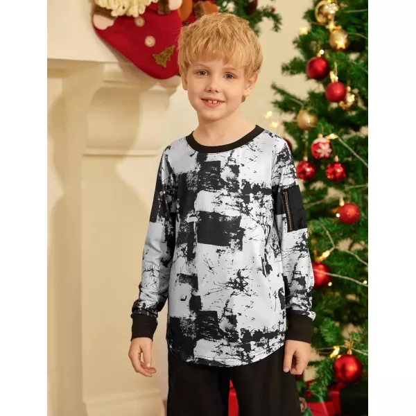 Arshiner Boy's Loose Long Sleeve Solid/Tie-Dyed Print Curve Hem T Shirt for 5-12 Years