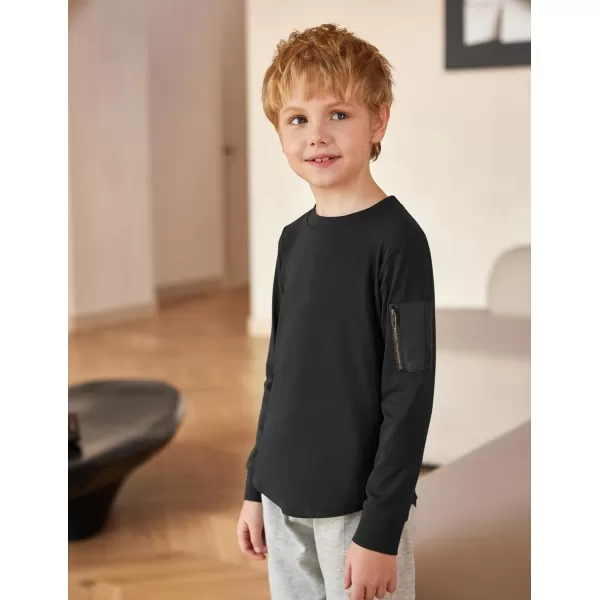 Arshiner Boy's Loose Long Sleeve Solid/Tie-Dyed Print Curve Hem T Shirt for 5-12 Years