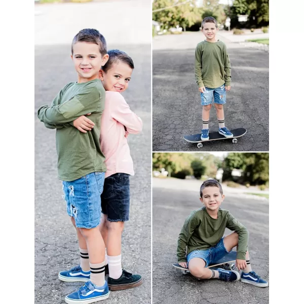 Arshiner Boy's Loose Long Sleeve Solid/Tie-Dyed Print Curve Hem T Shirt for 5-12 Years