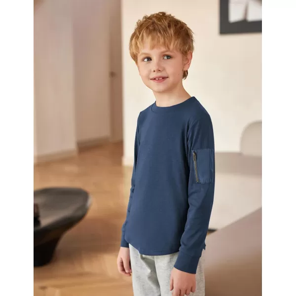 Arshiner Boy's Loose Long Sleeve Solid/Tie-Dyed Print Curve Hem T Shirt for 5-12 Years