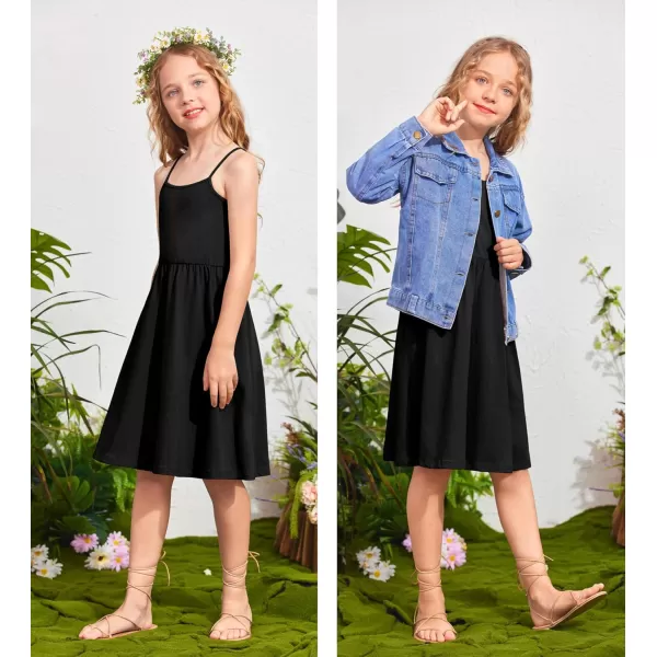 Arshiner Girl Summer Spaghetti Strap Casual Knee Length Cami Dresses for 4-12 Year