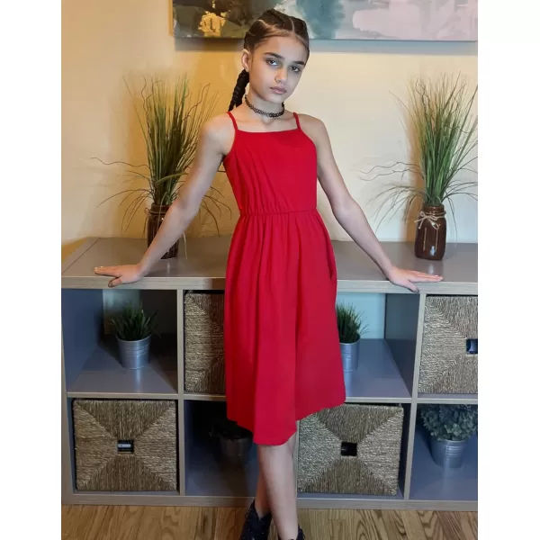 Arshiner Girl Summer Spaghetti Strap Casual Knee Length Cami Dresses for 4-12 Year