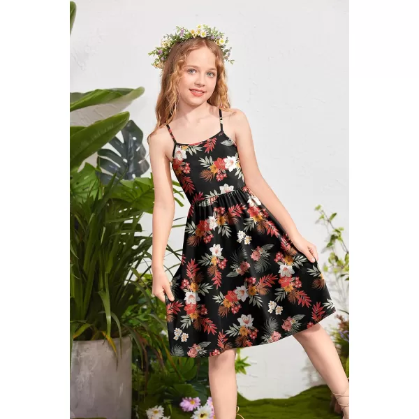 Arshiner Girl Summer Spaghetti Strap Casual Knee Length Cami Dresses for 4-12 Year
