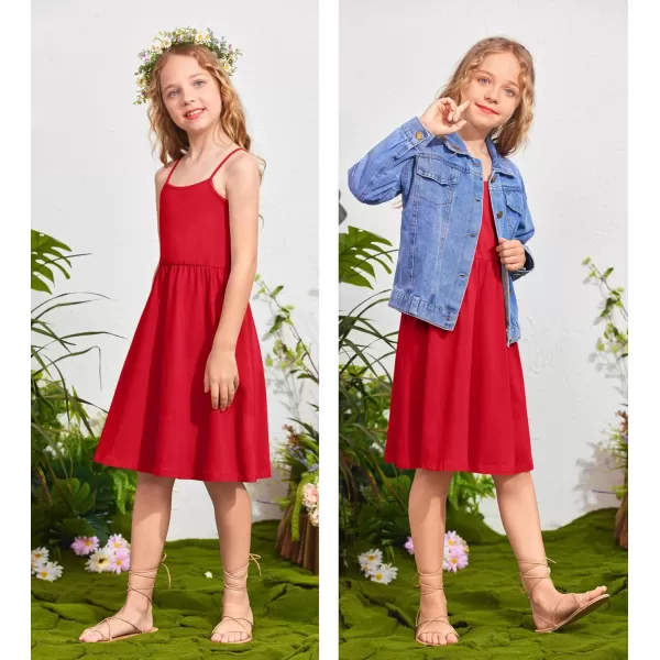 Arshiner Girl Summer Spaghetti Strap Casual Knee Length Cami Dresses for 4-12 Year