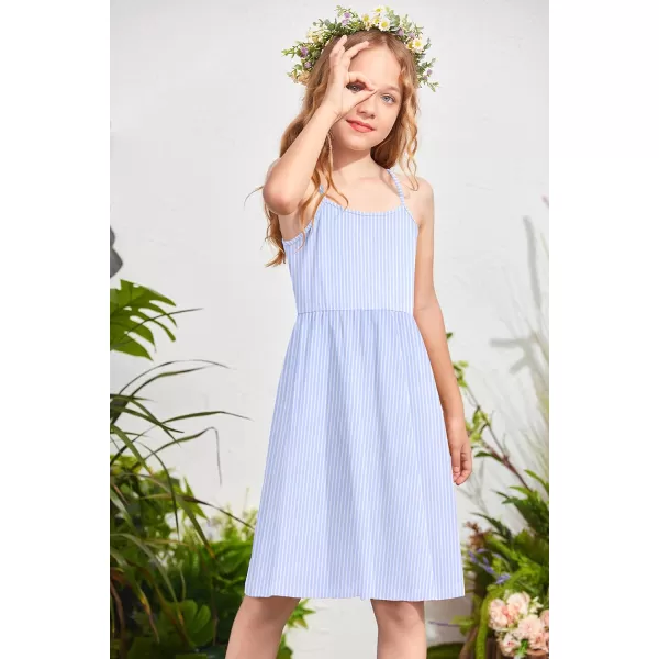 Arshiner Girl Summer Spaghetti Strap Casual Knee Length Cami Dresses for 4-12 Year