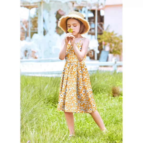 Arshiner Girl Summer Spaghetti Strap Casual Knee Length Cami Dresses for 4-12 Year
