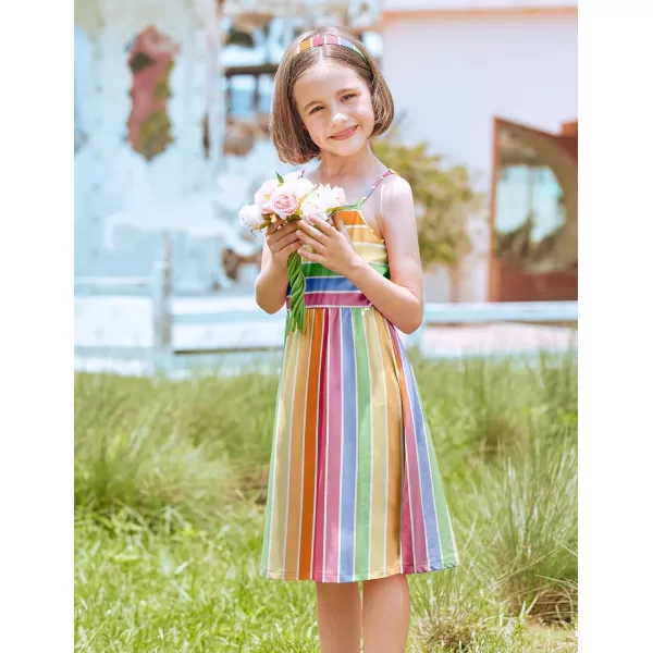Arshiner Girl Summer Spaghetti Strap Casual Knee Length Cami Dresses for 4-12 Year