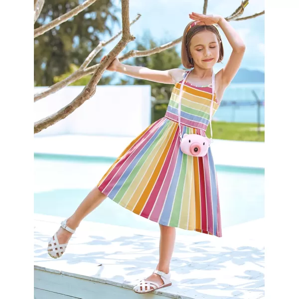 Arshiner Girl Summer Spaghetti Strap Casual Knee Length Cami Dresses for 4-12 Year