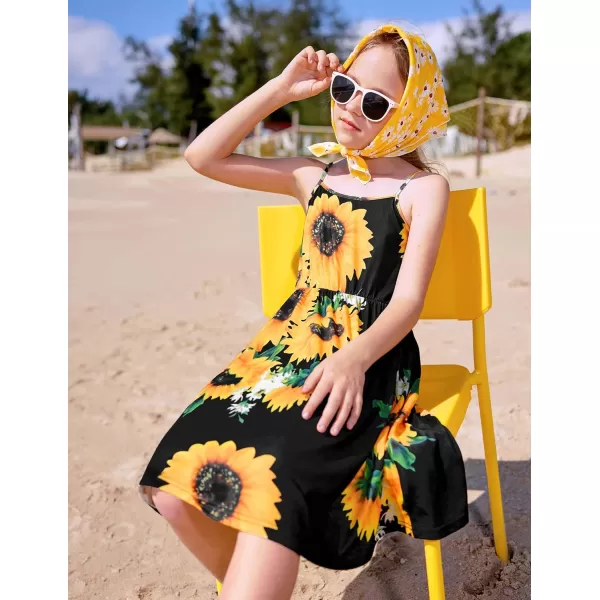 Arshiner Girl Summer Spaghetti Strap Casual Knee Length Cami Dresses for 4-12 Year