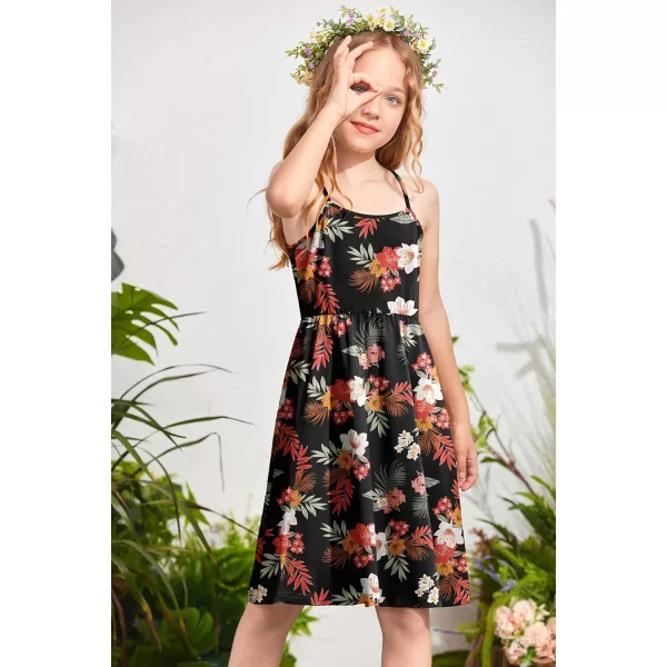Arshiner Girl Summer Spaghetti Strap Casual Knee Length Cami Dresses for 4-12 Year