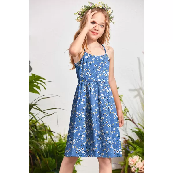 Arshiner Girl Summer Spaghetti Strap Casual Knee Length Cami Dresses for 4-12 Year