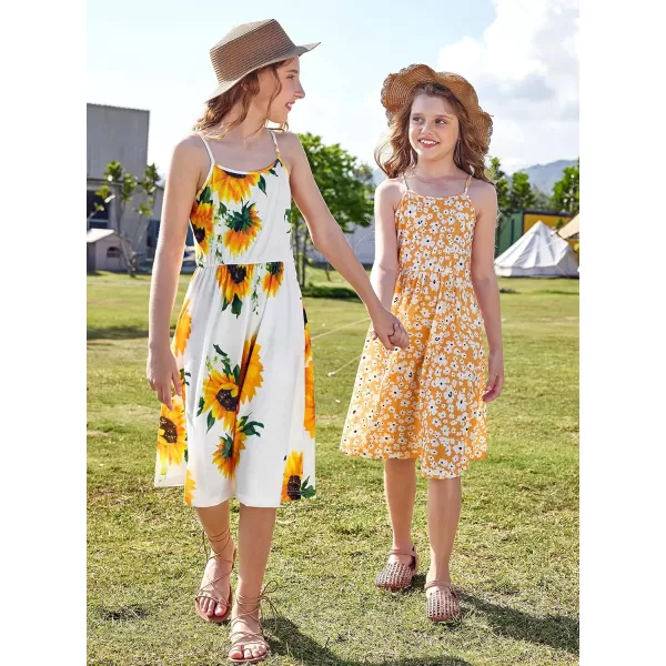 Arshiner Girl Summer Spaghetti Strap Casual Knee Length Cami Dresses for 4-12 Year