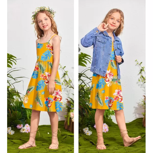 Arshiner Girl Summer Spaghetti Strap Casual Knee Length Cami Dresses for 4-12 Year