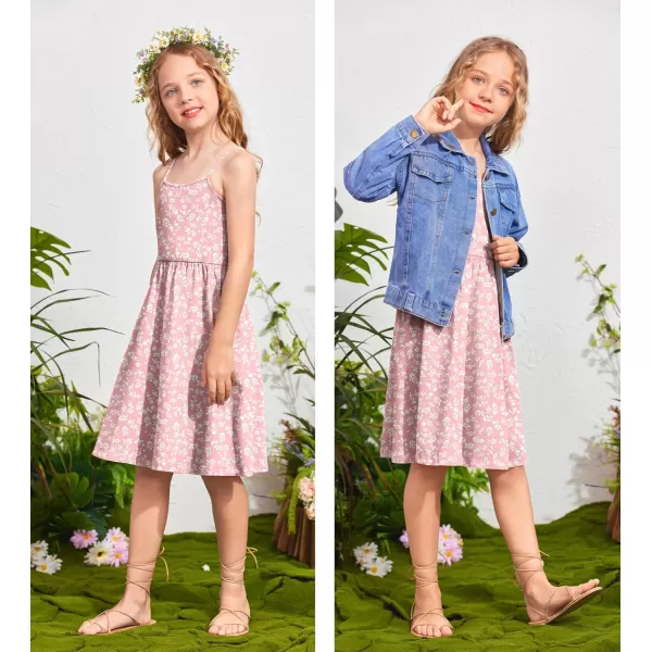 Arshiner Girl Summer Spaghetti Strap Casual Knee Length Cami Dresses for 4-12 Year