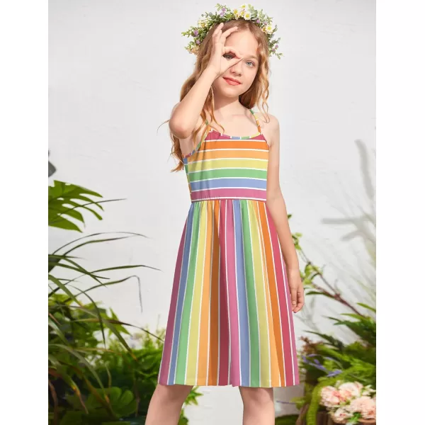 Arshiner Girl Summer Spaghetti Strap Casual Knee Length Cami Dresses for 4-12 Year