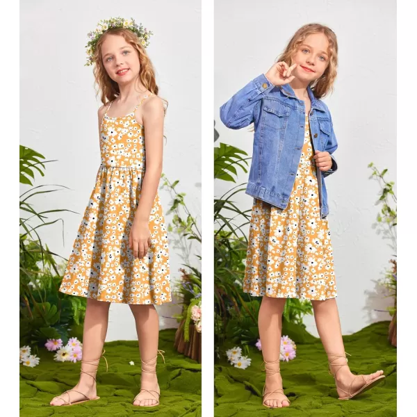 Arshiner Girl Summer Spaghetti Strap Casual Knee Length Cami Dresses for 4-12 Year