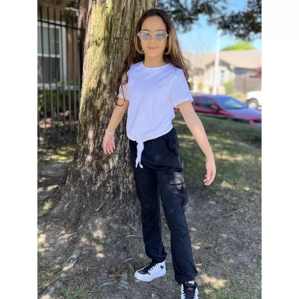 Arshiner Girls 2 Piece Outfits Short Sleeve Tie Knot Front Tee Tops and Cargo Jogger Pants Set Kids Clothing Sets