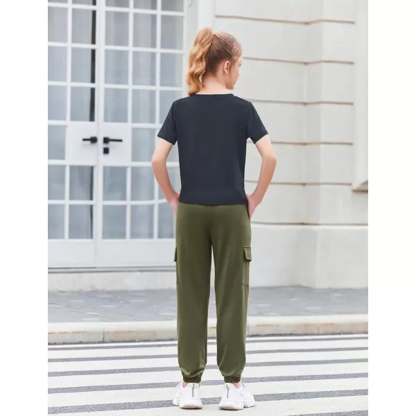 Arshiner Girls 2 Piece Outfits Short Sleeve Tie Knot Front Tee Tops and Cargo Jogger Pants Set Kids Clothing Sets