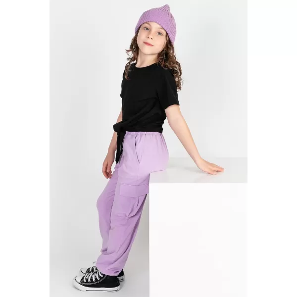 Arshiner Girls 2 Piece Outfits Short Sleeve Tie Knot Front Tee Tops and Cargo Jogger Pants Set Kids Clothing Sets